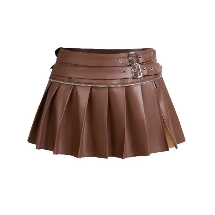 Jupe plissée Sexy épicée pour femmes, jupe Ultra courte, fente polyvalente