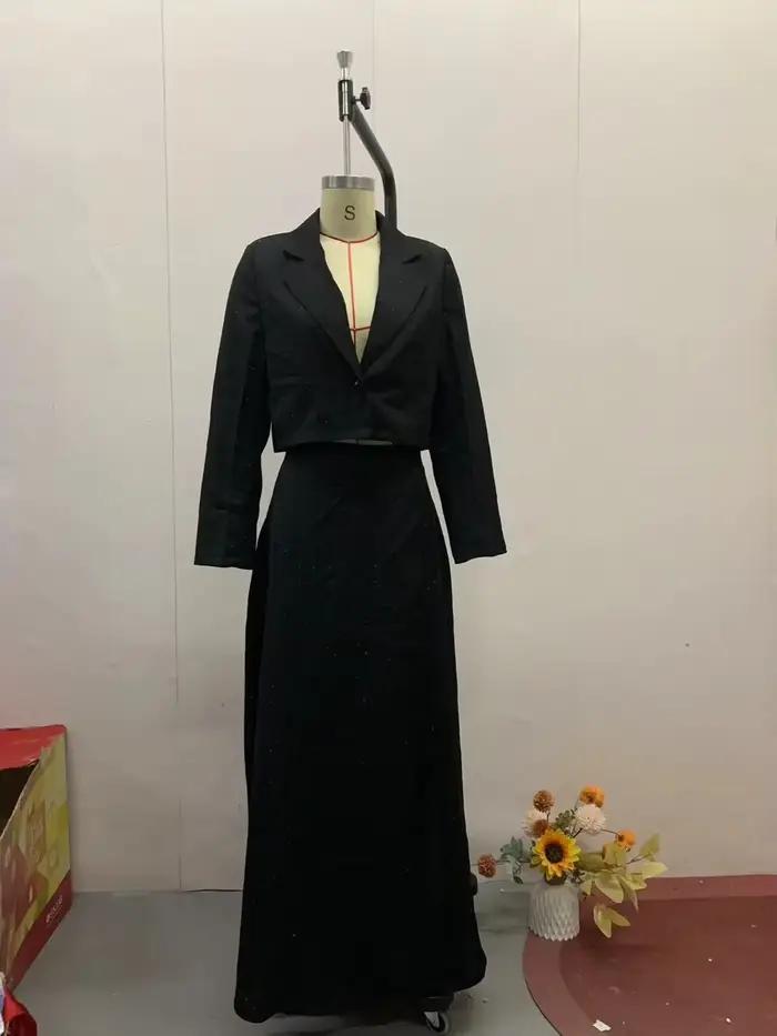 Femmes jupe costume musulman 2 pièces ensembles haut jupes longues tenues vague point imprimé 2025 automne marocain dubaï Islam Ensemble Ramadan