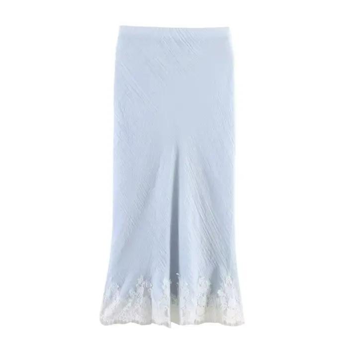 Ensemble jupe midi taille haute et haut en dentelle sans manches pour femmes, élégant et tendance, HipSeam, printemps 2026, bleu, or, noir