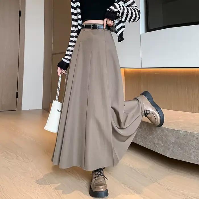 Jupe Longue Plissée Noire Élégante de Style Coréen pour Femme Occasions Spéciales Bureau Événements Formels Tenue Chic