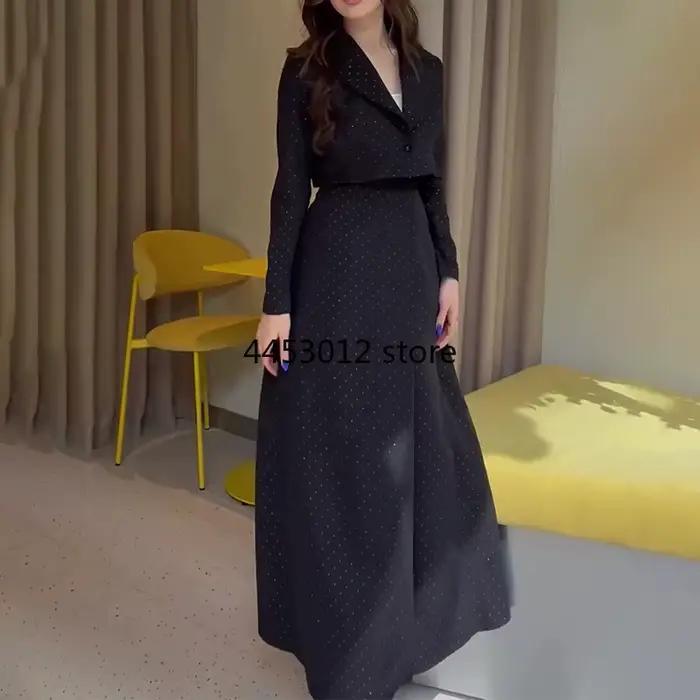 Femmes jupe costume musulman 2 pièces ensembles haut jupes longues tenues vague point imprimé 2025 automne marocain dubaï Islam Ensemble Ramadan