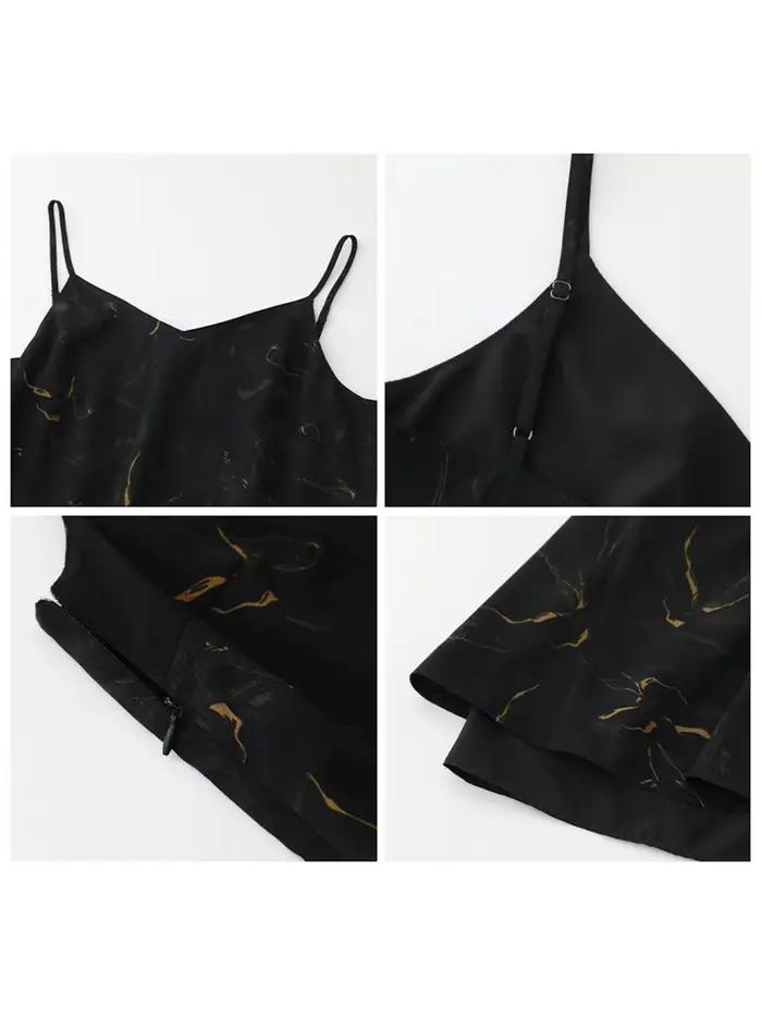 Robe Chic Ven Camisole Style Rétro Ample Col en V Pour Plage Vacances Printemps Ete Polyester Noire Verte