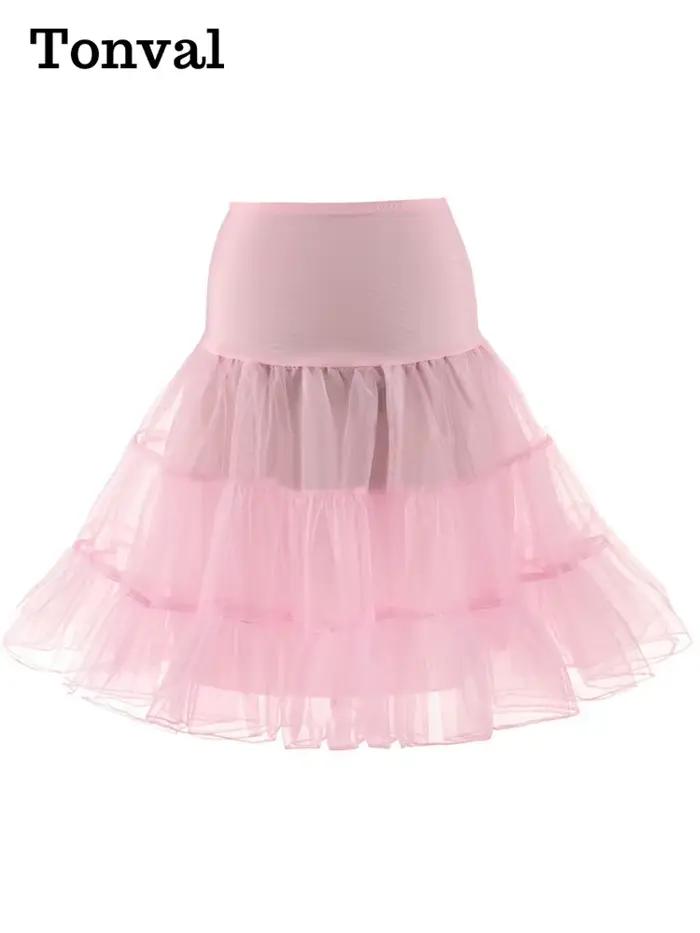Tonval plissé Vintage Voile sous-jupe Ballet Tutu jupes pour femmes 50s rétro jupe mariage élégant fête jupon