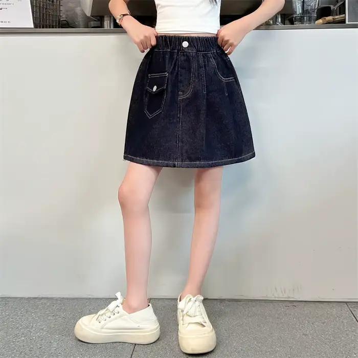 Jupe en jean vintage bleu foncé tendance pour adolescentes