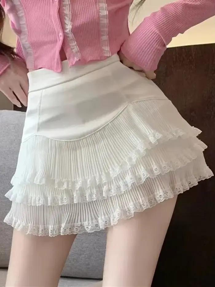 Dentelle volants jupes blanches femmes Sexy mince taille haute douce Mini jupe mode élégante femme décontracté Hotsweet