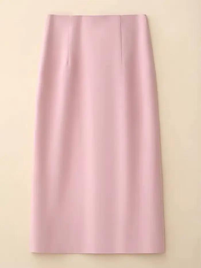 Jupe droite élégante pour femmes en polyester taille haute mi-longue pour tenue de bureau décontractée et occasions spéciales