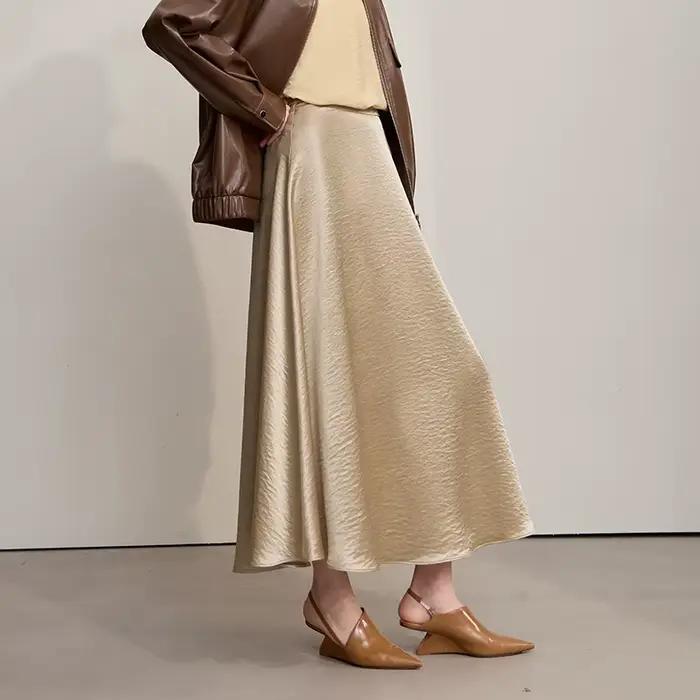AMII femmes jupe ample longue a-jupe Satin jupes