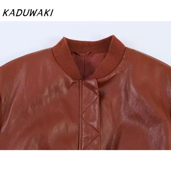 Ensemble jupe et veste bomber chic en similicuir pour femme KADUWAKI