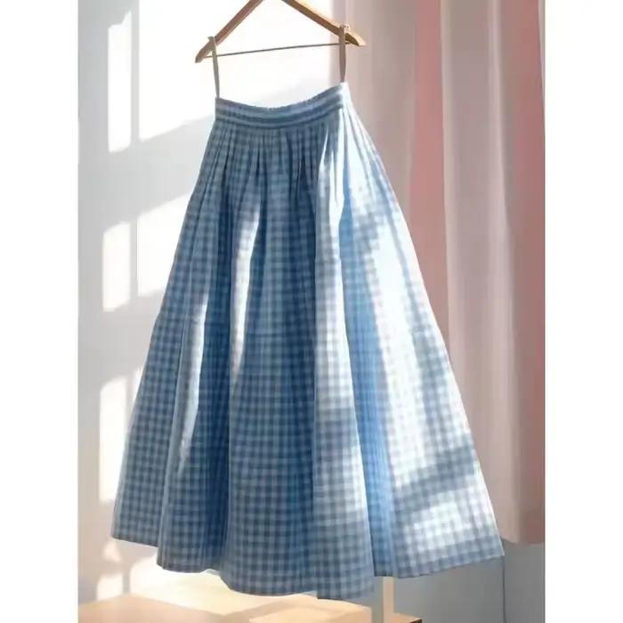 Jupe mi-longue rétro taille haute trapèze pour femmes