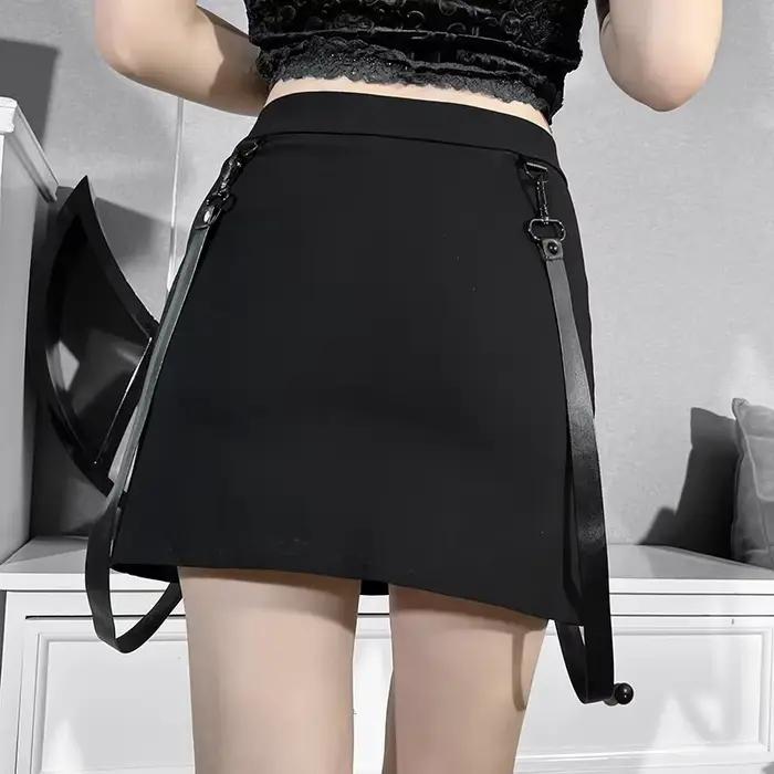 Y2k jupe foncé Double fermeture éclair sac hanche fendu conception gothique