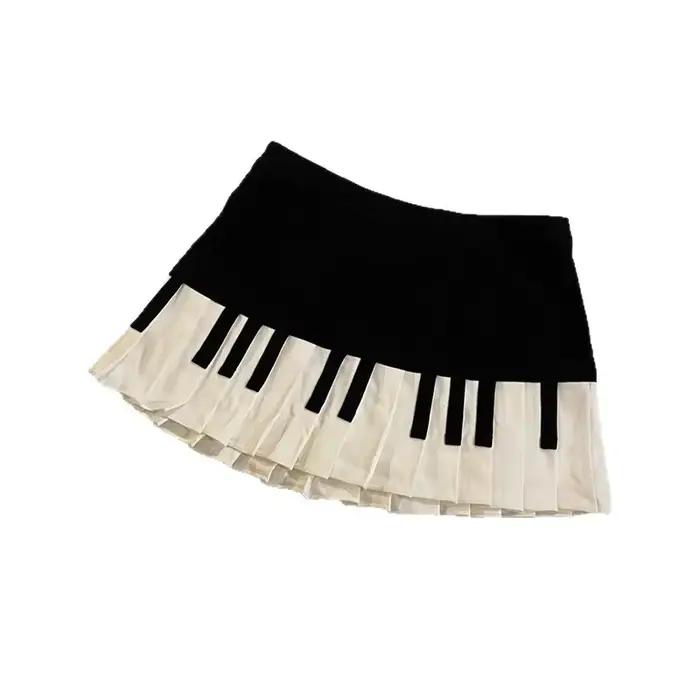 Demi-jupe de Piano rétro américain noir et blanc pour femmes