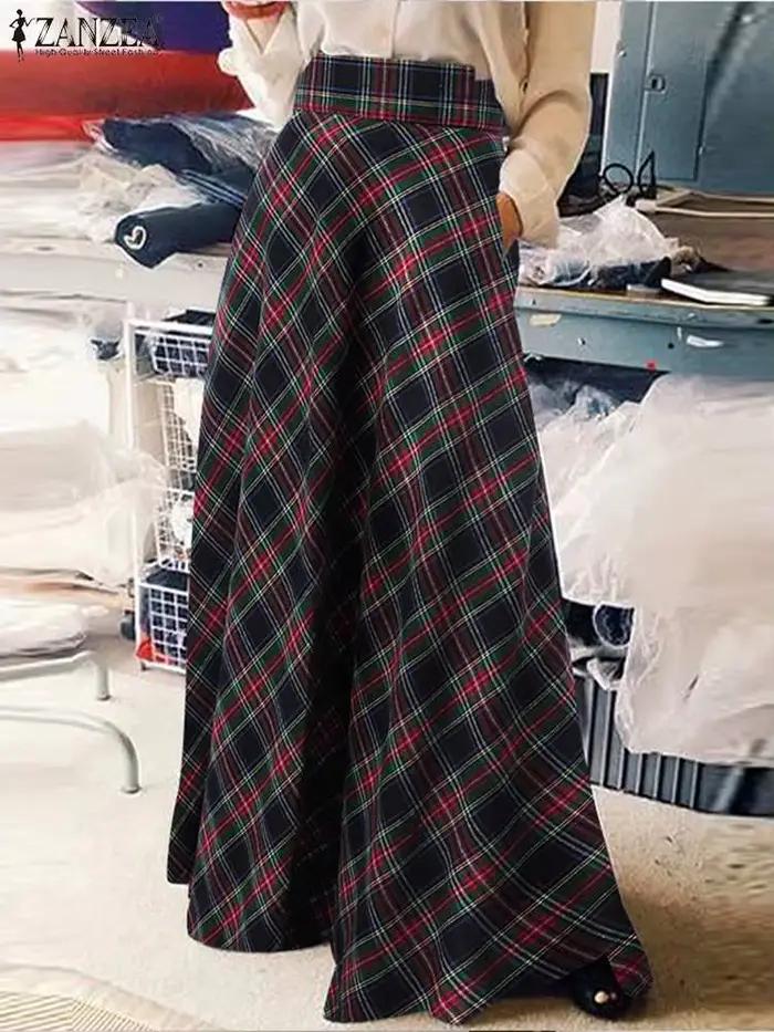 Jupe longue à carreaux pour femmes, Robe d'été décontractée, Taille haute, A-ligne, Vintage, Maxi, Automne, Mode, Polyester, Style décontracté, Vintage, Occasions spéciales