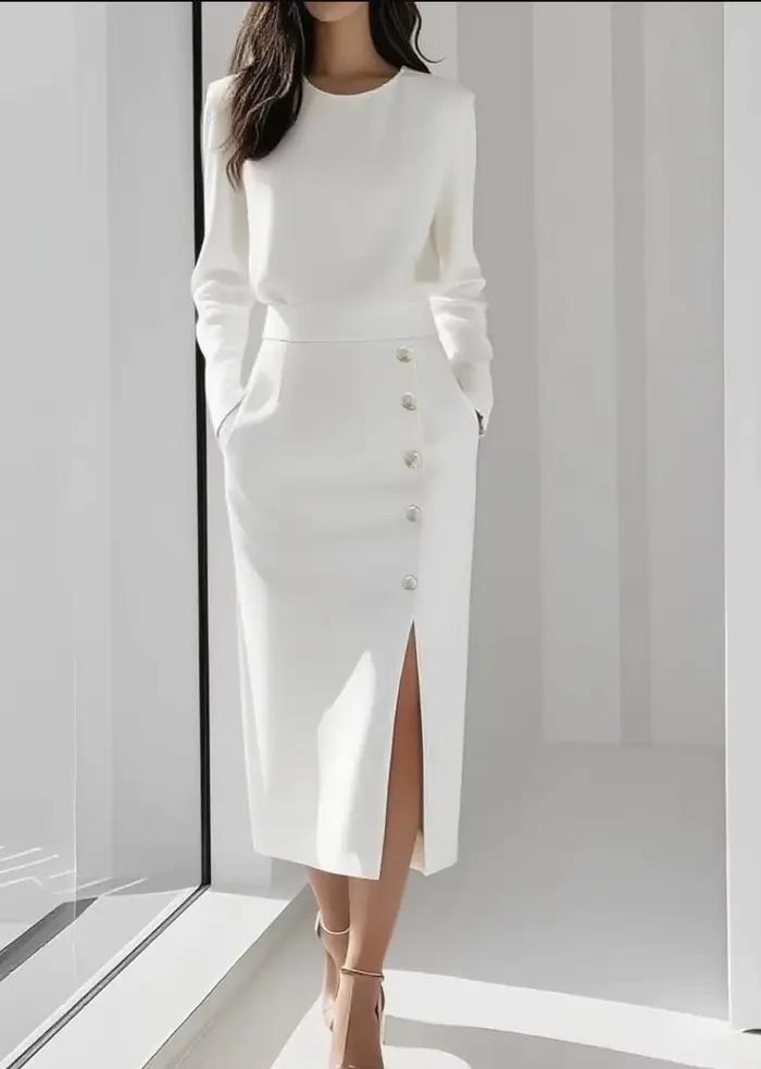 Robe midi élégante pour femme à manches longues