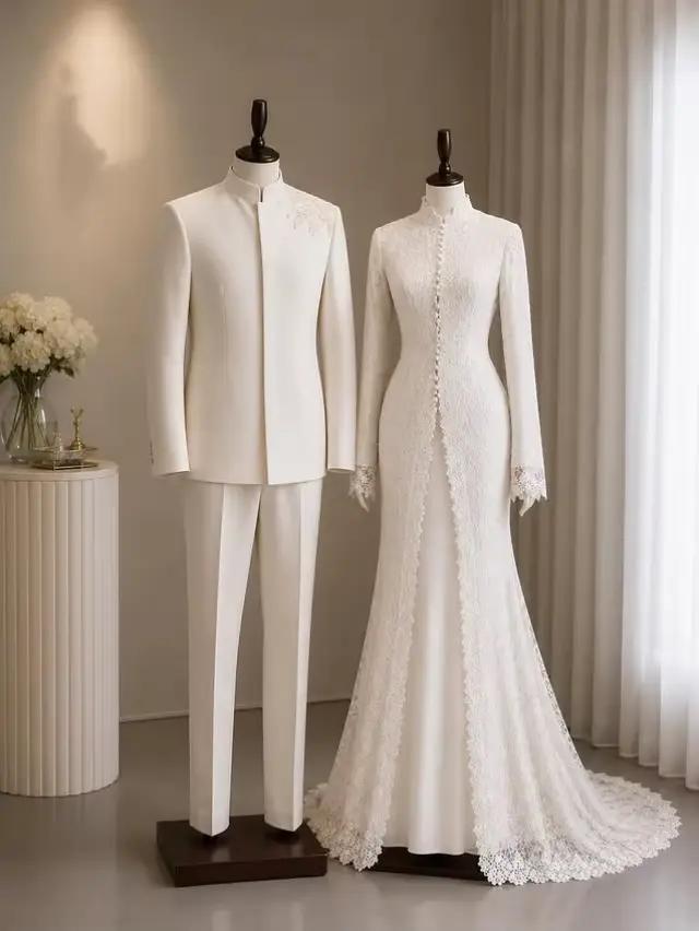 Robe de mariée musulmane blanche élégante en dentelle