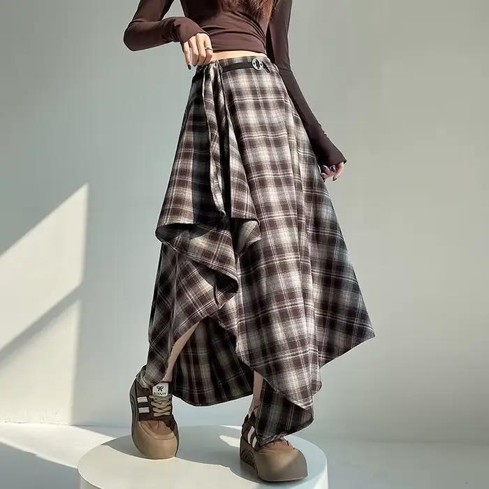 Jupes longues femmes jupe en laine 2025 Goth Lolita automne hiver taille haute volants asymétrique