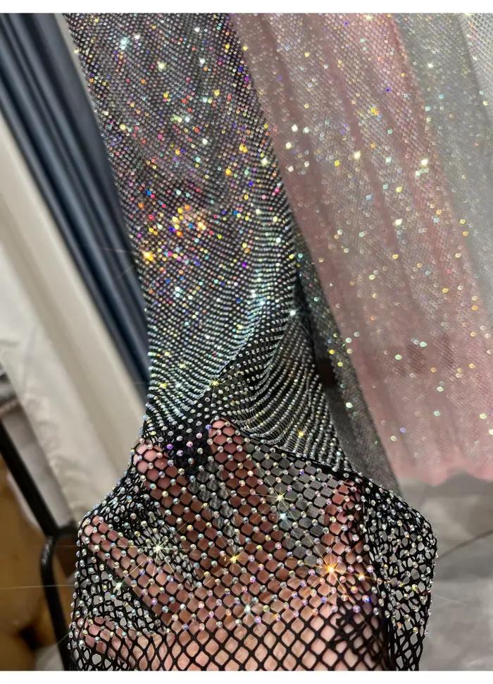 Robe de soirée à strass, décolleté en v profond, Sexy, longue maille fine et scintillante, vêtements de Club pour femmes, nouvelle collection été 2023