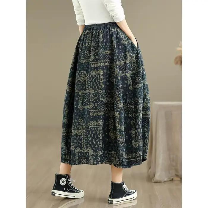 Jupe florale taille haute LPOPENGL en denim vintage pour femmes, style chinois, automne 2025, soirée et partys