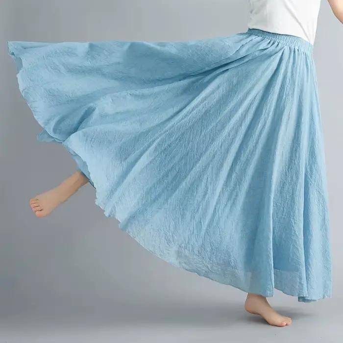 Nouveau 2020 femmes lin coton jupes longues taille élastique plissée Maxi jupes plage Boho Vintage jupes d'été Faldas Saia