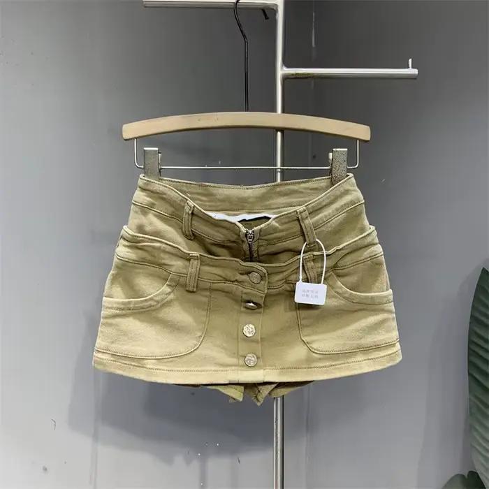 Jupe courte en jean effet deux pièces pour femme
