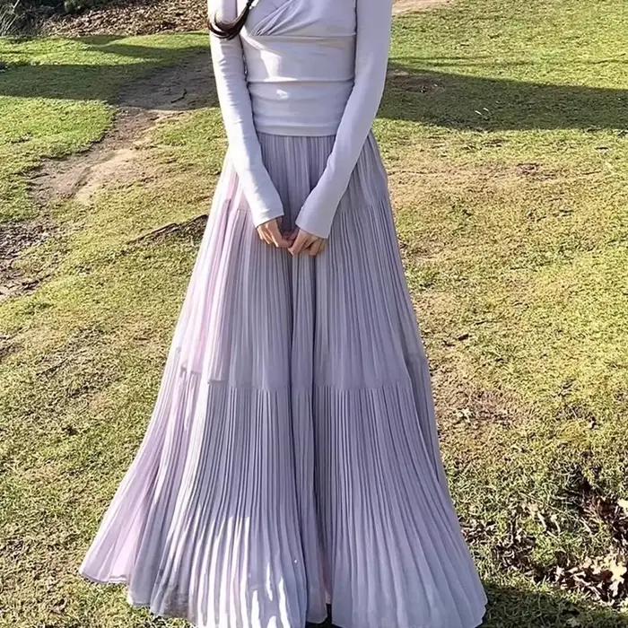 Jupe longue en maille blanche style doux pour femme