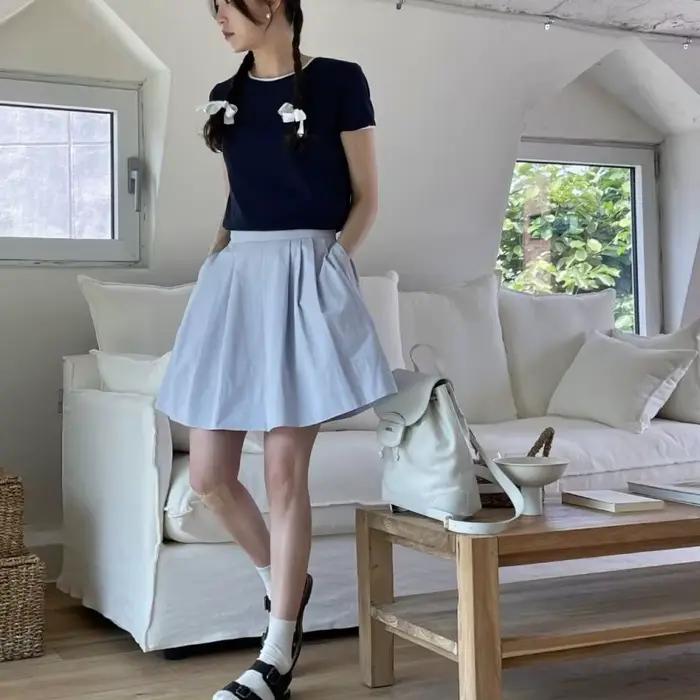 Jupe plissée rétro taille élastique pour femme