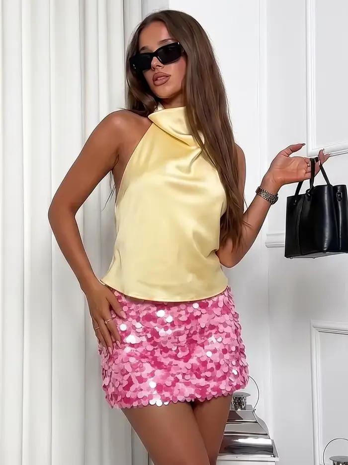 Jupe Courte Élégante à Paillettes HH pour Femme