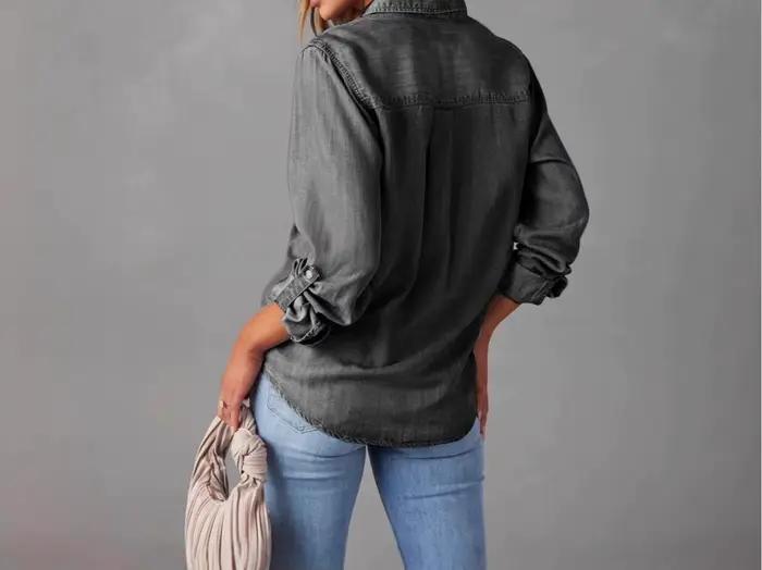 2025 nouvelle chemise en jean automne mode décontracté revers simple boutonnage femmes chemise à manches longues