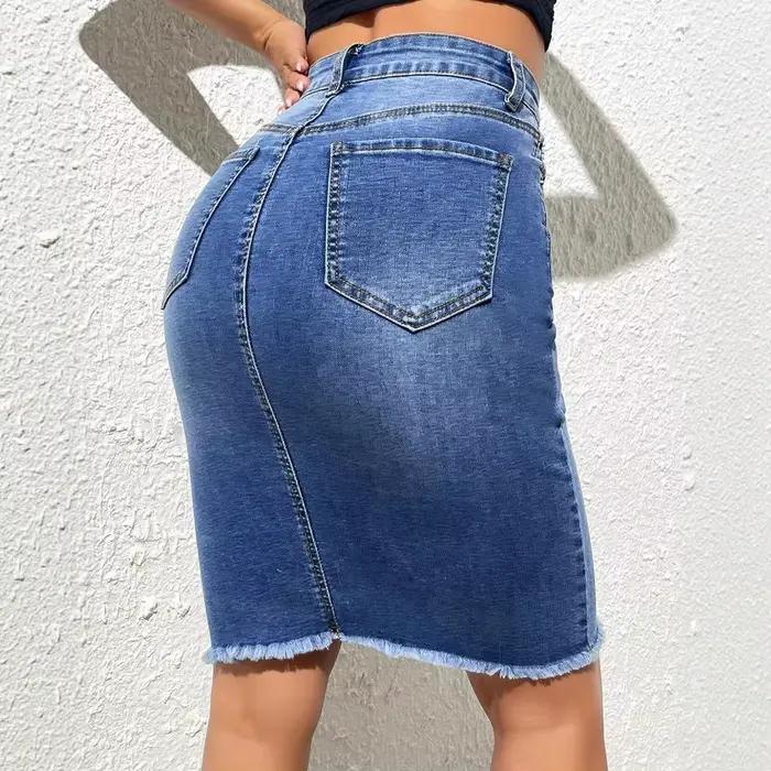 Nouvelles jupes en jean élastiques à taille haute pour femmes