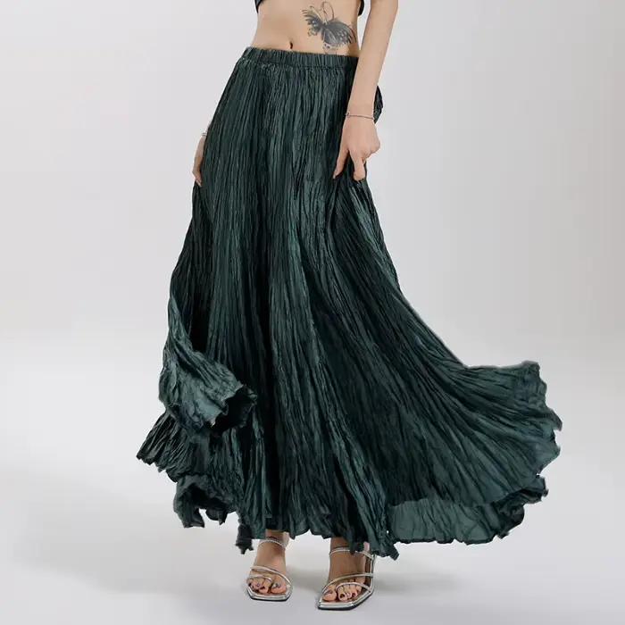 Solide plissée Vintage Jupe femmes 2025 Faldas Mujer De Moda taille haute grande balançoire