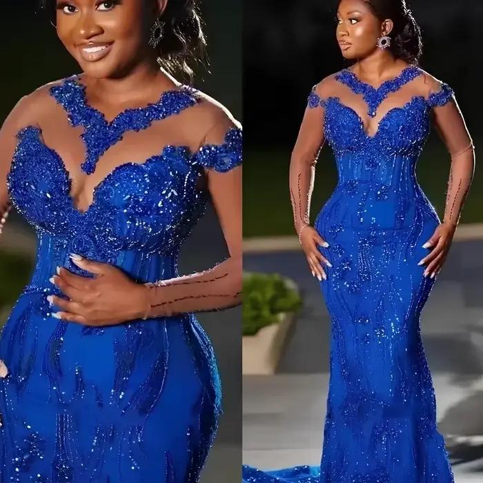 Robe de bal Aso Ebi bleu royal