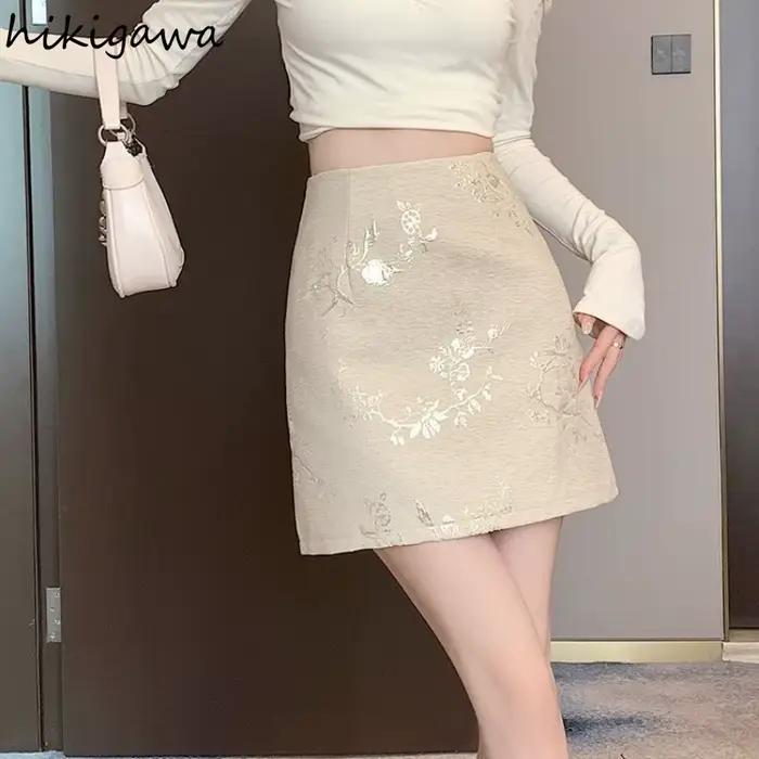 Mini jupes pour femmes 2025 Faldas Mujer De Moda taille haute a-ligne tempérament Jupe coréenne été Saia broderie