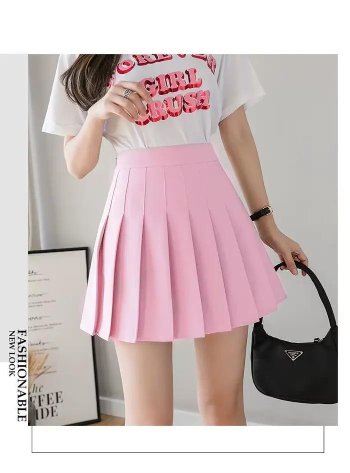 Jupe plissée taille haute style preppy pour femmes