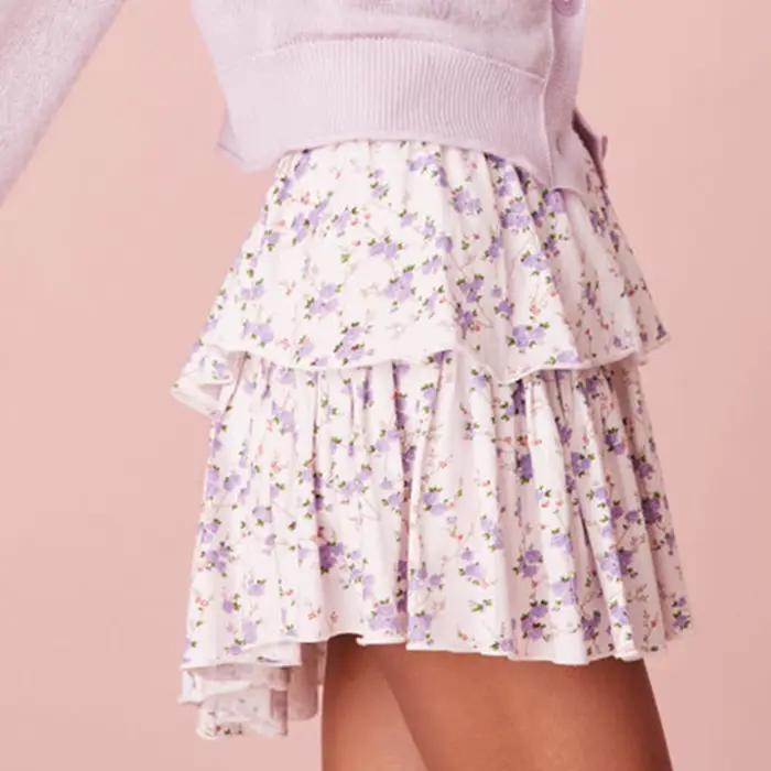 Jupes courtes à volants motif Floral taille élastique ourlet incurvé style HotSweet jupe courte mini-jupe pour femmes occasions spéciales années Y2K
