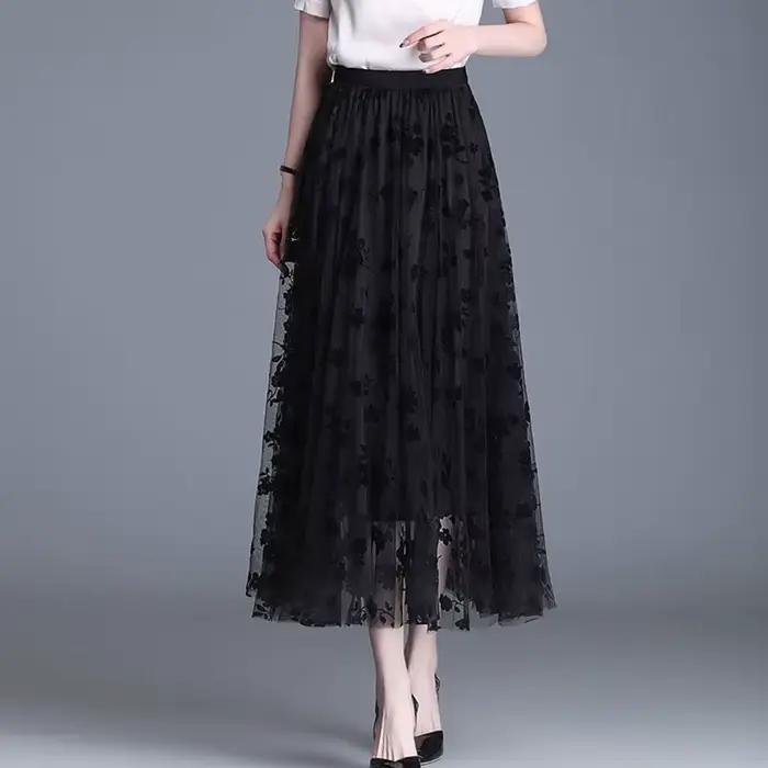GIDYQ coréen femmes maille jupe mode crochet fleur ample Midi