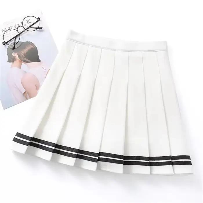 Jupe plissée taille haute mini-rayée pour femme style préppy universitaire automne hiver école quotidien