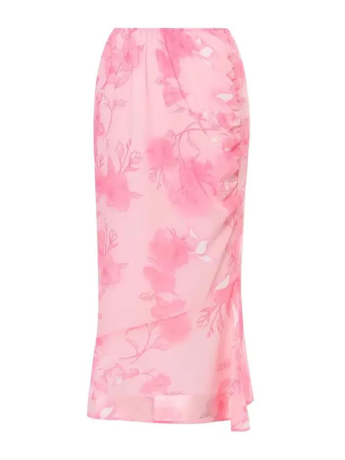 Jupe longue à fleurs taille basse en mousseline de soie hirigin pour femmes, style vintage, été et automne, facile à entretenir, adaptable à toutes les occasions ```