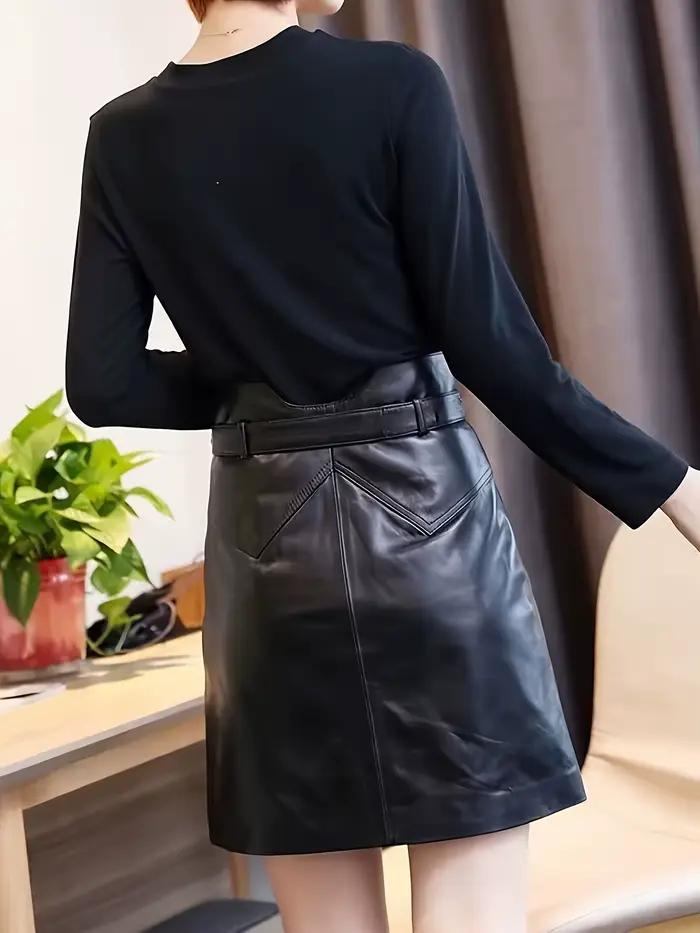 Jupe courte en cuir PU taille haute pour femmes