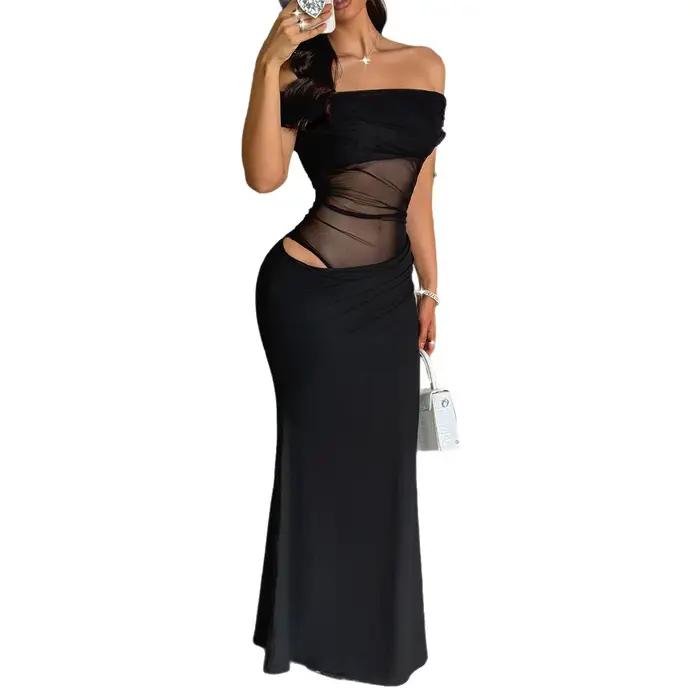 Robe longue élégante à épaules dénudées pour femme, automne et hiver 2025