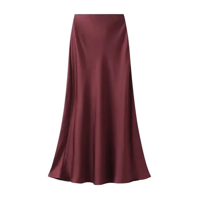 Femme 2025 jupe en Satin femmes taille haute jupes longues
