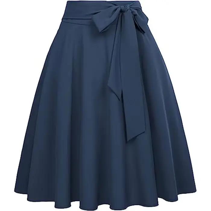 Jupe mi-longue évasée taille haute avec poches pour femme