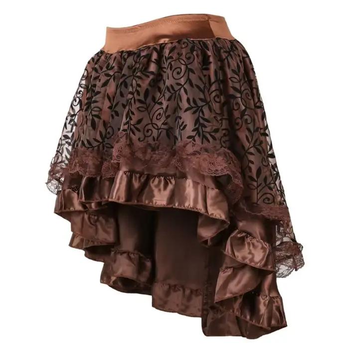 Steampunk gothique Burlesque Sexy jupe en dentelle florale femmes asymétriques jupes hautes et basses Showgirls mode