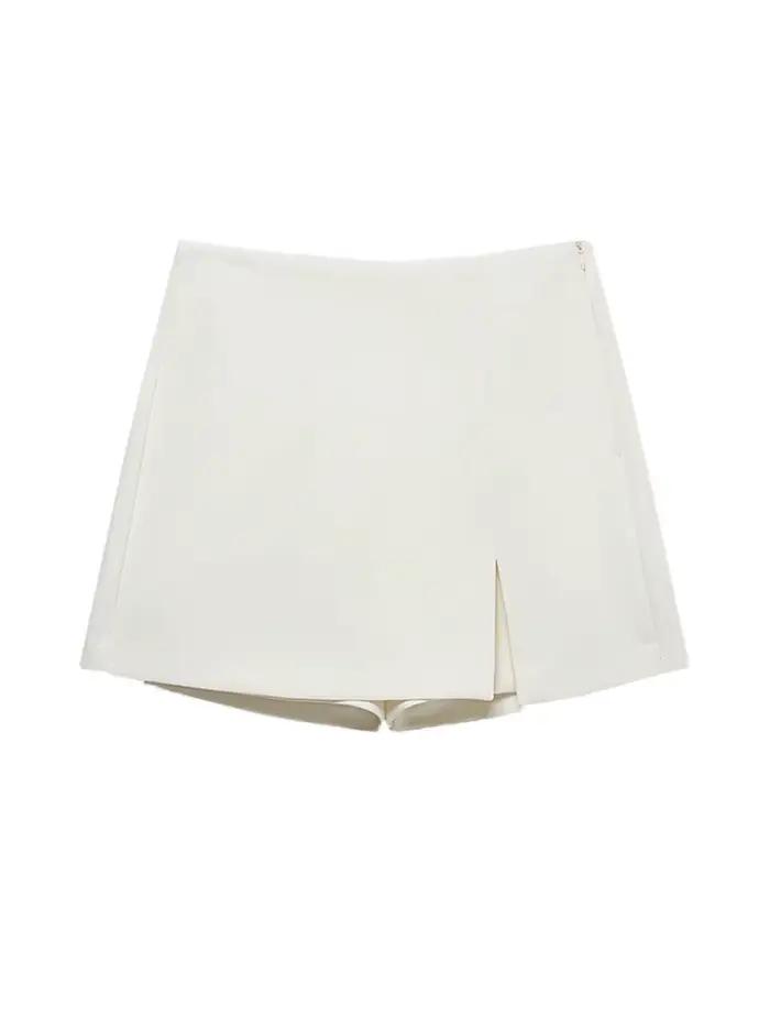 Jupe-short taille haute pour femme avec fente avant et fermeture éclair latérale
