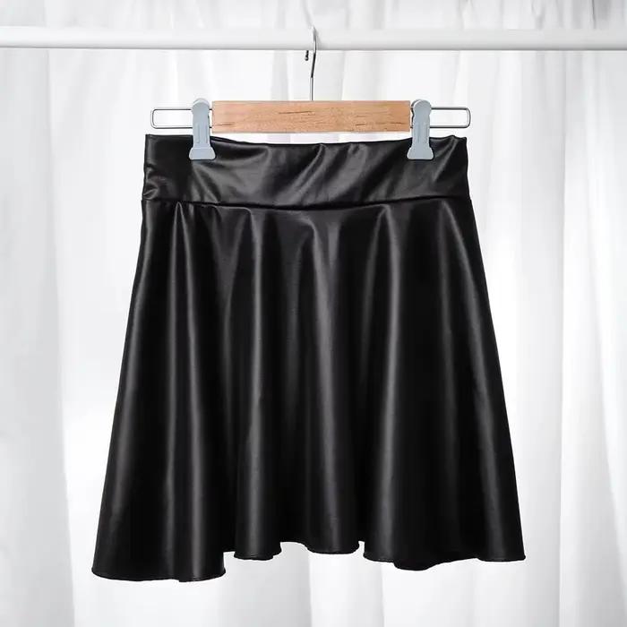 Jupe mi-longue en similicuir texturé taille haute pour femmes