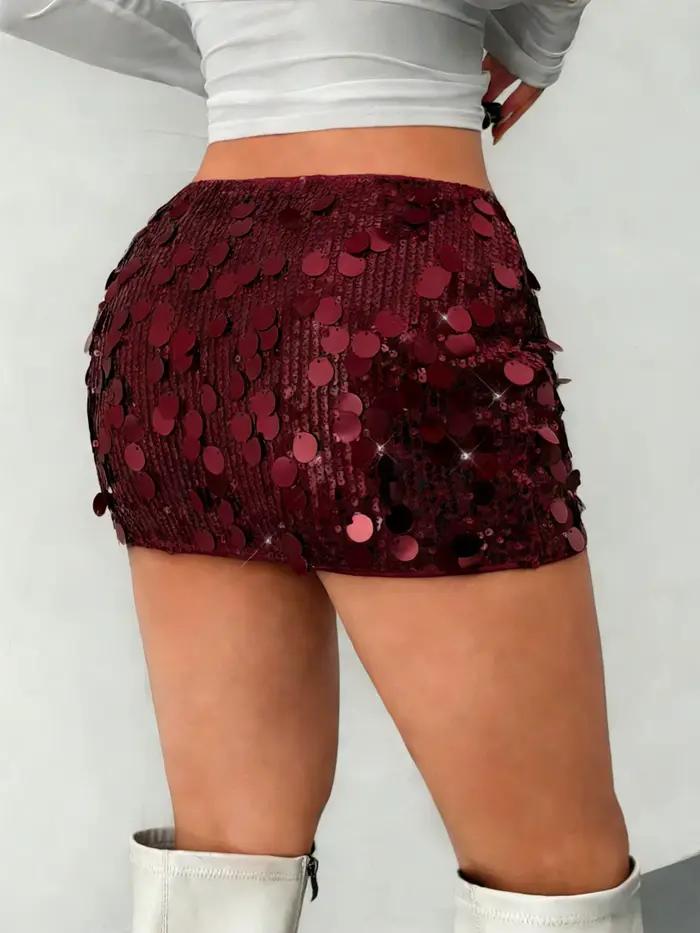Mini-jupe moulante à sequins bordeaux taille haute pour femme