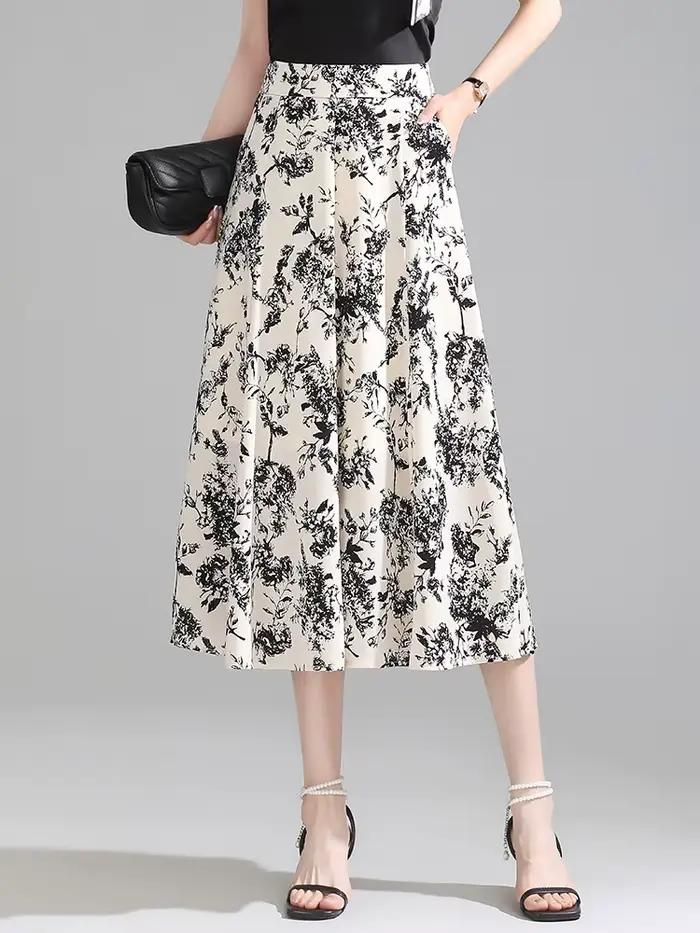 ZUZK femmes jupes florales confortables nouvelle taille élastique mode mi-longue Jupe à fleurs