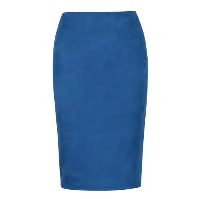 Jupe fendue en daim de couleur unie, jupe taille haute aux hanches