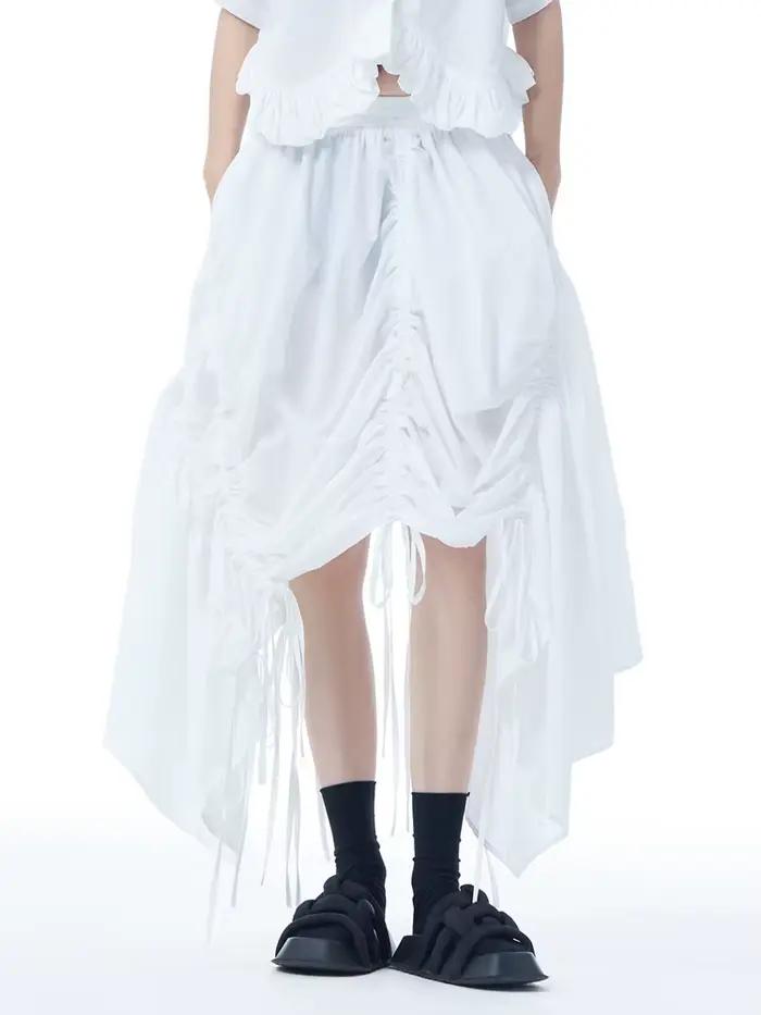 EAM taille haute élastique noir cordon irrégulier a-ligne demi-corps jupe femmes mode marée nouveau printemps automne 2026 1DJ0951