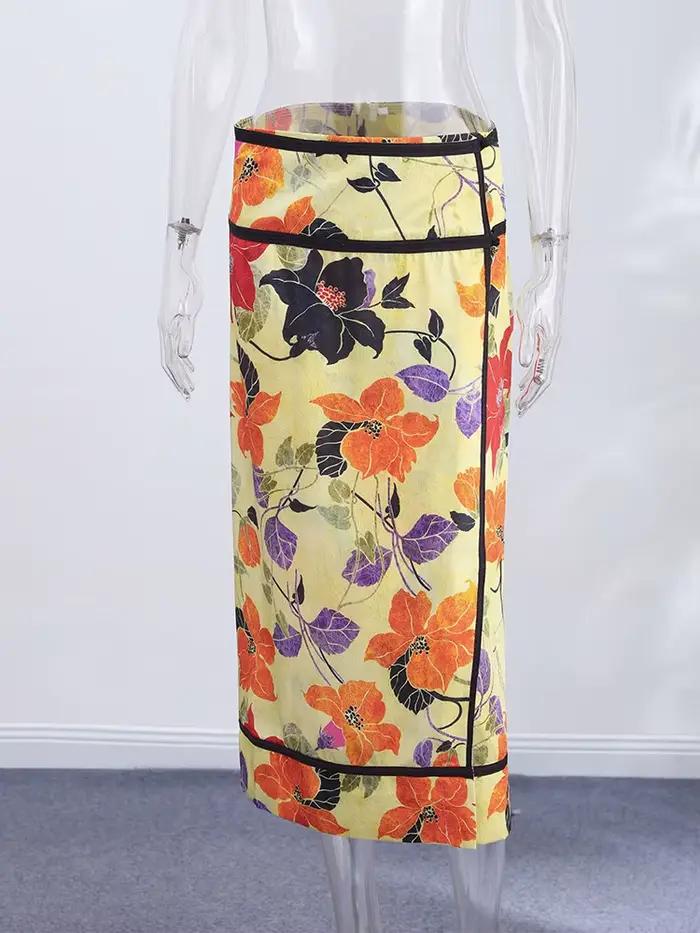 Jupe midi élégante à imprimé floral pour femme