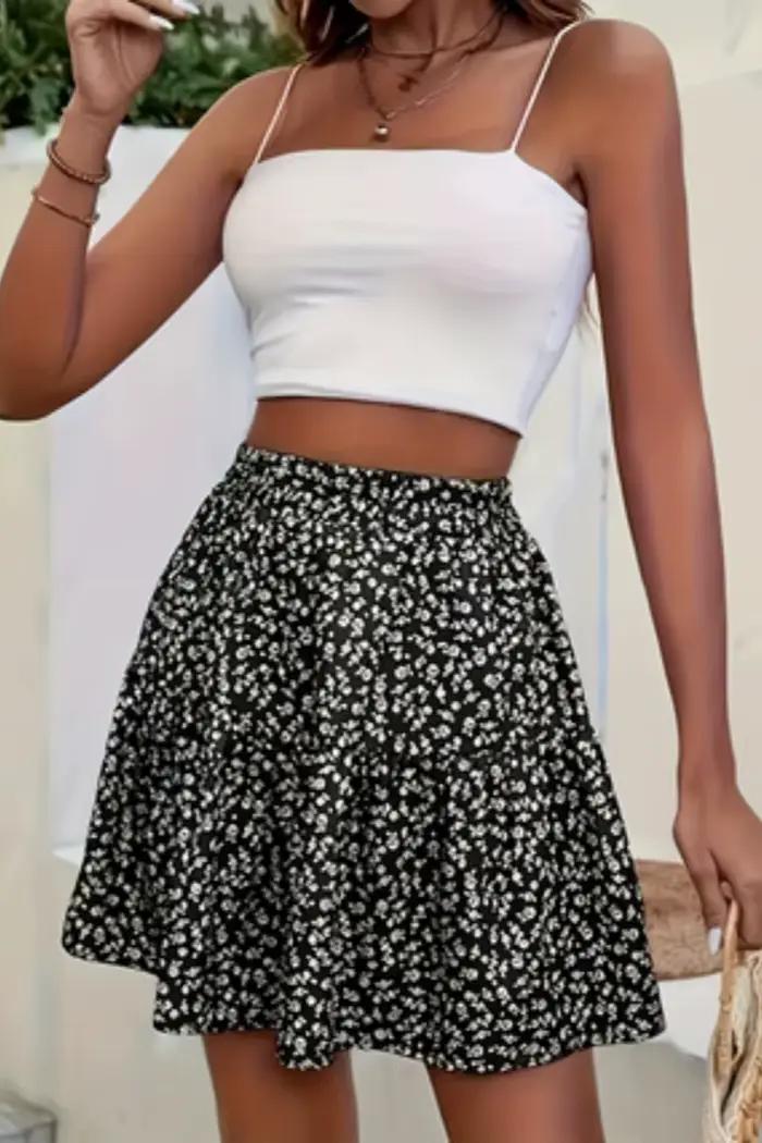 Jupe florale pour femme à la mode avec petits motifs floraux