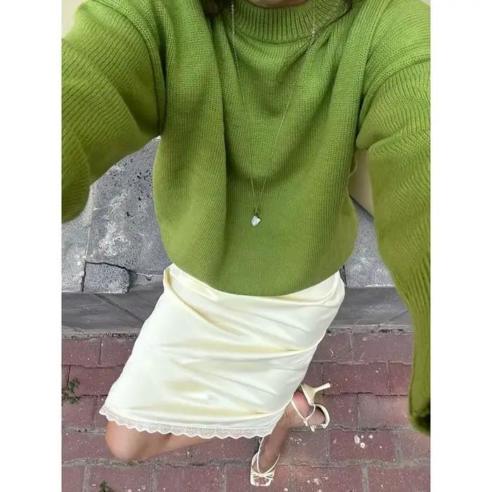 Jupes droites mi-longues en Satin de soie pour femmes